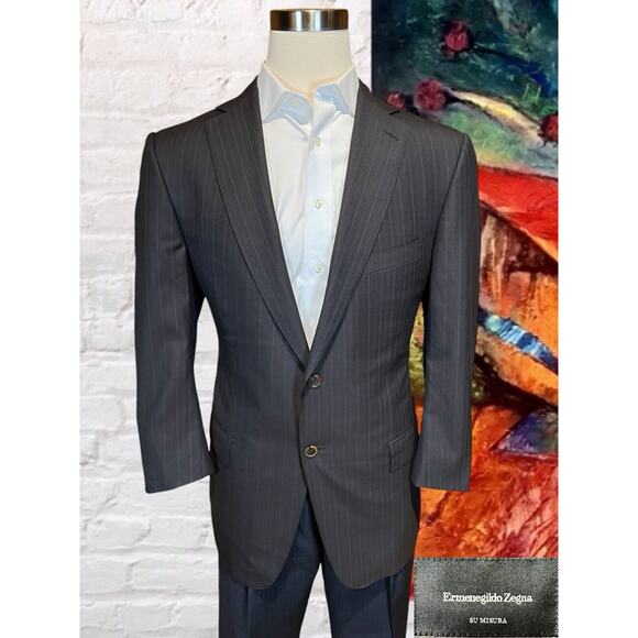 Ermenegildo Zegna Misura 46R Brown Blue Stripe Blazer Sport Suit Jacket 15 Mil - Picture 6 of 16